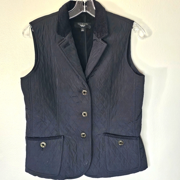 Talbots Jackets & Blazers - Talbots Black Quilted Fitted Gold Button Up Vest Size P 4-6 Fall Winter Layer